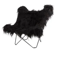 cuero - iceland mariposa butterfly chair - fauteuil - noir/agneau islandais wild black/structure noir