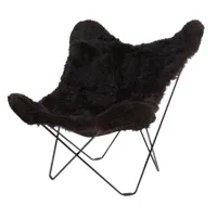 cuero - iceland mariposa butterfly chair - fauteuil - noir/agneau islandais shorn black/structure noir