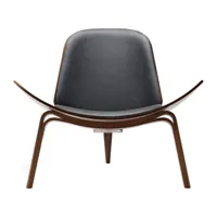 carl hansen - fauteuil lounge ch07 shell chair - noir/cuir thor 301/lxhxp 92x74x83cm/support en noyer laqué
