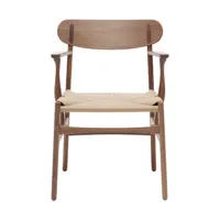 carl hansen - chaise avec accoudoirs ch26 structure noyer - noyer huilé/tresse fils de papier naturel/pxhxp 59x79x52cm