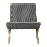 carl hansen - chaise de jardin mg501 cuba pliable - charbon/ruban tressé pour l'extérieur/lxhxp 61x76x79cm/structure teck non traité