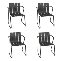 mater - set de 4 chaises avec accoudoirs ocean - noir/assise plastique recyclé/structure acier/lxhxp 60x81x56cm