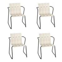mater - set de 4 chaises avec accoudoirs ocean - sable/assise plastique recyclé/structure acier/lxhxp 60x81x56cm
