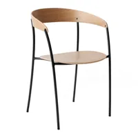 new works - chaise avec accoudoirs missing - chêne/laqué/structure acier peint par poudrage noir /lxhxp 54,5x78x53cm