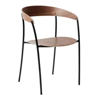 new works - chaise avec accoudoirs missing - marron/laqué/structure acier peint par poudrage noir /lxhxp 54,5x78x53cm