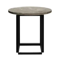 new works - table d'appoint florence ø50cm - gris/marbre gris du marais/structure acier peint par poudrage noir/h 47cm / ø 50cm