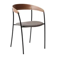 new works - chaise avec accoudoirs missing rembourré - noyer, gris/siège molly 2 170/structure acier peint par poudrage noir /lxhxp 54,5x78x53cm