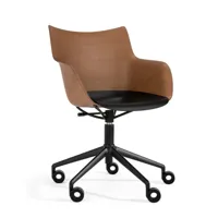 kartell - chaise de bureau q/wood hêtre - hêtre foncé, blanc/lxhxp 62x81-94x60cm/structure acier laqué noir
