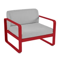 fermob - fauteuil de jardin bellevie - coquelicot rouge/gris flanelle/sunbrella®/hydrofuge/lxhxp 85x71x75cm/structure aluminium coquelicot rouge/résis