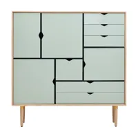 andersen furniture - buffet haut s3 avec façades coloré - gris océan/chêne savonné/lxhxp 130x132x43cm