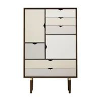 andersen furniture - buffet haut s5 façades colorées - blanc argent/ beige/gris métallique/noyer américain/lxhxp 83x132x43cm