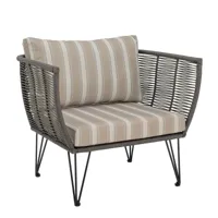 bloomingville - fauteuil de jardin mundo - gris/revêtue en poudre/lxhxp 87x72x74cm/coussin rayé vert/beige/structure acier noire