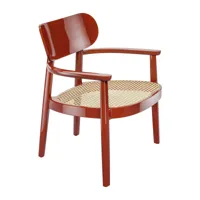 thonet - chaise longue avec accoudoirs 119 f - rouge foncé brillant/cannage avec résille de renfort/lxhxp 68x77x62cm/avec patins en plastique