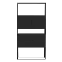 out objekte unserer tage - highboard fischer design 27 90x38x175,5cm - noir/mdf laqué/avec 2 tiroirs/1x case avec 2 portes sans étagère/structure acie