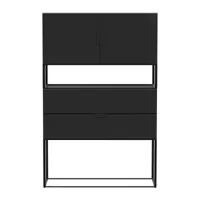 out objekte unserer tage - sideboard fischer design 28 90x38x136,5cm - noir/mdf laqué/avec 2 tiroirs/1x case avec 2 portes sans étagère/structure acie