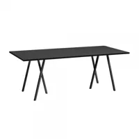 hay - table loop stand 200x92,5cm - noir/plateau de table linoléum/avec bord en placage de frêne peint/avec renfort de table
