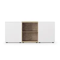 piure - sideboard edit q 181,3x48x87,5cm - blanc/chêne/anthracite/mat/2 cases avec porte single/2 cases ouvert chêne/structure acier anthracite