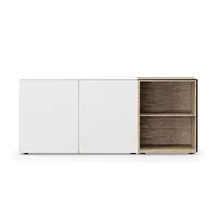 piure - sideboard edit q 181,3x48x87,5cm avec 2 cases ouvertes à droite - blanc/chêne/anthracite/mat/2 cases avec porte double/2 cases ouvertes...
