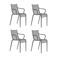 driade - set de 4 chaise de jardin avec accoudoirs pip-e - gris/mat/pxhxp 54x82x55cm
