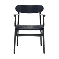 carl hansen - chaise avec accoudoirs ch26 structure chêne - chêne noir laqué/tresse fils de papier noir/pxhxp 59x79x52cm