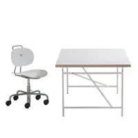 richard lampert - bureau eiermann + chaise turtle pour enfant - mélamine blanc/bord de chêne 2,8cm/bureau lxpxh 150x75x55-72cm structure blanc/siège b