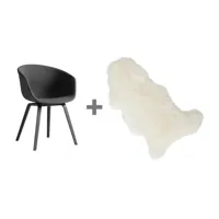 hay - fauteuil rembourré + peau set promo aac 23 - anthracite/étoffe remix 183 / agneau libre!/structure en chêne laqué noir à base d'eau/avec patins 