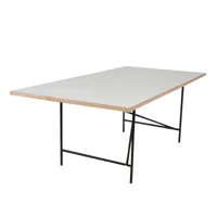 richard lampert - table eiermann 1 structure excentrique 90x180cm - blanc/mélamine lisse 2,8cm/bord de chêne/h 72cm/tige rallonge 3,5cm trame...