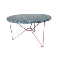 acapulco design - table d'appoint the low table ø65cm - terrazzo/bleu memphis/plateau de table terrazzo/structure acier peint par poudrage/hxø 36x65cm