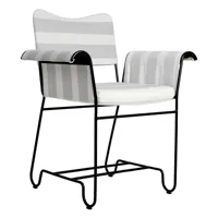 gubi - chaise avec accoudoirs de jardin structure noir tropique - bleu/blanc/étoffe leslie stripe limonta 20/lxhxp 71x86x58cm/coussin d'assise h5cm/st