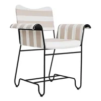 gubi - chaise avec accoudoirs de jardin structure noir tropique - roux/blanc/étoffe leslie stripe limonta 40/lxhxp 71x86x58cm/coussin d'assise h5cm/st