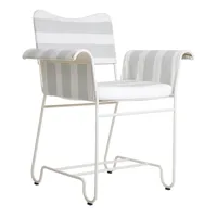 gubi - chaise avec accoudoirs de jardin structure blanc tropique - bleu/blanc/étoffe leslie stripe limonta 20/lxhxp 71x86x58cm/coussin d'assise...