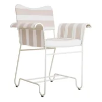 gubi - chaise avec accoudoirs de jardin structure blanc tropique - roux/blanc/étoffe leslie stripe limonta 40/lxhxp 71x86x58cm/coussin d'assise...