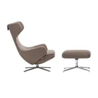 vitra - fauteuil & repose pied grand repos étoffe - gris fossile/cosy 2 02 (80% laine vierge, 20% polyamide)/étoffe avec couture contrastée/point de..