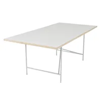 richard lampert - table eiermann 1 structure excentrique 90x180cm - blanc/mélamine lisse 2,8cm/bord de chêne/h 72cm/tige rallonge 3,5cm trame...