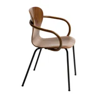 thonet - chaise avec accoudoirs s 220 f - noyer/laqué clair/lxhxp 57x81x54cm/structure acier noir ral 9005 revêtu par poudre