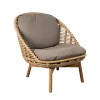 cane-line - fauteuil lounge de jardin hive - naturel, taupe/étoffe cane-line airtouch®/assise cane-line weave/structure teck/lxhxp 73x79x85cm