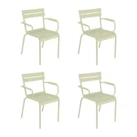 fermob - set de 4 chaises de jardin avec accoudoirs luxembourg - vert tilleul/texturé brillant/lxhxp 52x88x57cm/résistant aux uv/empilable