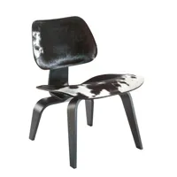 vitra - chaise lcw peau de vache - noir, blanc/piètement en frêne noir/lxhxp 56x68x61cm