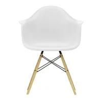 vitra - chaise avec accoudoirs eames daw re frêne - blanc coton/siège plastique recyclé post-consommation/structure frêne coloré miel/ acier noir/ pat