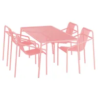 out objekte unserer tage - set de jardin ivy table 170 cm + 4 chaises avec accoudoirs - rose tendre/revêtu de poudre