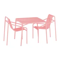out objekte unserer tage - set de jardin ivy table 90cm + 2 chaises avec accoudoirs - rose tendre/revêtu de poudre