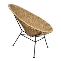 acapulco design - fauteuil acapulco palma - palma, noir/assise plante de jonc/structure acier peint par poudrage/lxhxp 70x90x95cm