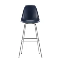 vitra - chaise de bar haute eames fiberglass chromé - bleu marine/assise fibre de verre/structure acier chromé/lxhxp 47x120x54cm/ avec patins en feutr