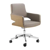 thonet - chaise de bureau s 845 drw - greige/cuir tl 660 asfalto/support en aluminium chromé/coque d'assise en chêne éclairé