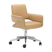 thonet - chaise de bureau s 845 pvdrw - sable/cuir nappa tl 628 sabbia/coque d'assise en chêne éclairé/structure aluminium chromé