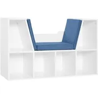 homcom bibliothèque banc 2 en 1 design contemporain 6 casiers 3 coussins fournis 102l x 30l x 61h cm blanc bleu
