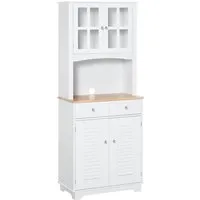 homcom armoire de cuisine 2 placards 2 portes persiennes et acryliques 2 tiroirs grande niche bois caoutchouc mdf blanc