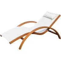 outsunny transat chaise longue design style tropical bois massif naturel coloris beige blanc