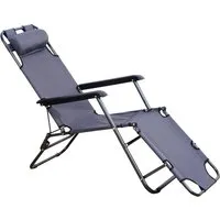 outsunny chaise longue pliable bain de soleil transat de relaxation dossier inclinable avec repose-pied polyester oxford gris