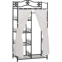 homcom armoire penderie multi rangements 5 étagères 84l x 42l x 158,5h cm métal noir motif fleurs 2 rideaux blanc